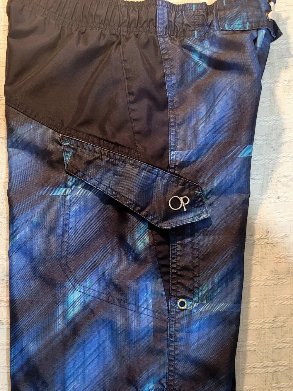 OP Boy's Blue and Black Graphic Swim Board Shorts Size L 10/12